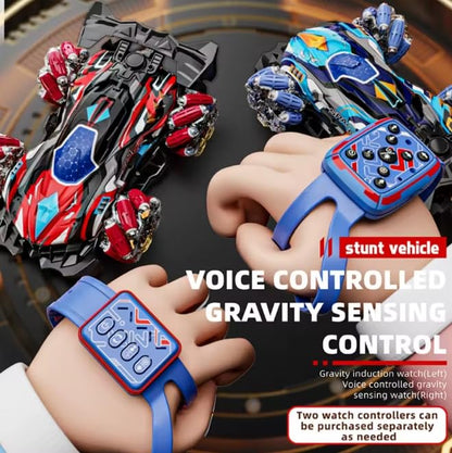 Gesture Sensing Stunt RC Car with Lights & Music, Hand Gesture Remote Control Toy with 360° Spins Mist Spray (Red) - color: Red