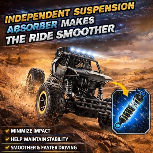 1:12 Large RC Rock Crawler, Remote Control Car 4WD Off Road Truck with Metal Shell, LED Headlights, Dual Motors, Shock Absorbers, 2 Batteries, All Terrain Monster RC Car for Kids Teens Adults Black - size: 1:12 Black Crawler