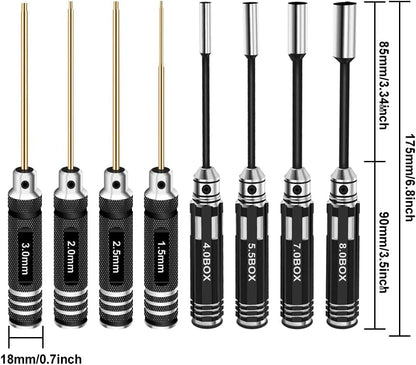RC Hex Driver Set Tools Kit - 8pcs Titanium Allen Screwdriver 1.5mm-8.0mm for Car, Quadcopter, Drone, Boat - style: 8pcs Screwdrivers