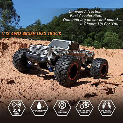 HAIBOXING 903A, 1/12 Scale Brushless RC Cars, 4X4 Off-Road RC Monster Truck | Full-Aluminum Oil-Filled Shocks, Fast Remote Control Car MAX 55KM/H Speed, All-Terrian for Hobby Enthusiast, Dual Batteries - color: 903a