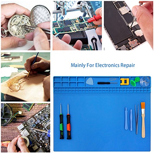 Handook Silicone Soldering Mat, Repair Mat, 16 x 12 Inch, Blue | Heat Resistant 932°F, For Cellphone, Computer, PCB Board, Watch, Electronic Repair Mat, For Soldering Station Iron Gun - color: Blue