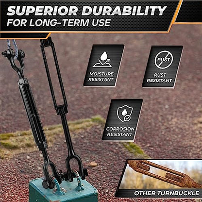 Heavy-Duty 3500LB 5/8”x15” Jaw and Jaw Turnbuckles for Cable Wire Tensioner | Ultra Durable Steel Weather Resistant, Durable Black Turnbuckle for Wire Rope Tension, Shade Sail Hardware, Sun Shade Tent - style: 1Pcs 5/8”x15”