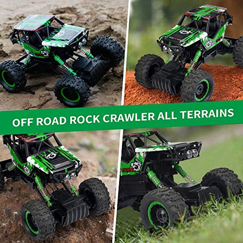 DOUBLE E 1:14 Scale Large Remote Control Car Monster Trucks with Head Lights, 4WD Off-Road All Terrain RC Car, Rechargeable Vehicle for Outdoor Play and Xmas Gifts