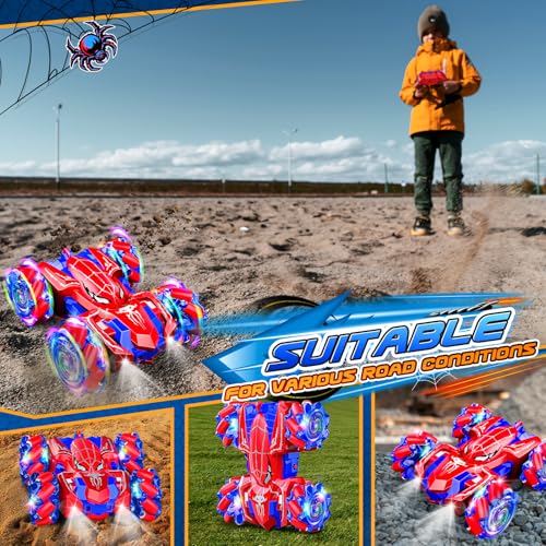 Double Sided Remote Control Car for Boys 4-7, 360° Rotating 2.4GHz Fast Stunt Rechargeable 4WD RC Car Toys for Boys 4-6 5-7 8-13 Outdoor Birthday Halloween Christmas Basket Stuffers Gifts for Kids