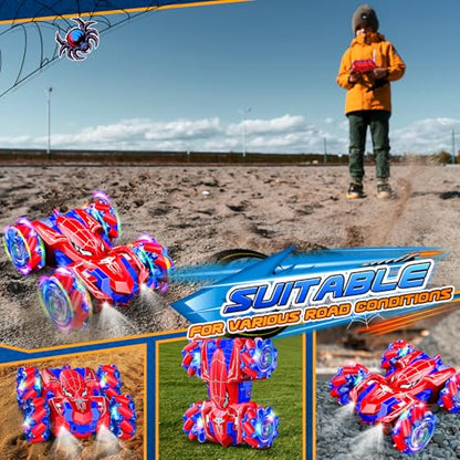 Double Sided Remote Control Car for Boys 4-7, 360° Rotating 2.4GHz Fast Stunt Rechargeable 4WD RC Car Toys for Boys 4-6 5-7 8-13 Outdoor Birthday Halloween Christmas Basket Stuffers Gifts for Kids