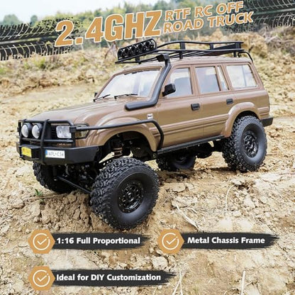 ARRIS WPL C54-1 LC80 1/16 RC Rock Crawler 4WD RTR Truck | Land Cruiser 80 Styling, Upgraded Chassis, Proportional Steering, Trail Ready - color: Wpl C54-1 Yellow
