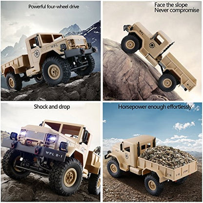 GracesDawn Remote Control Car, Terrain RC Cars, Electric Remote Control Off Road Military Truck, 1/16 2.4G 4WD Off-Road RC Military Truck Rock Crawler Army Car (Yellow)