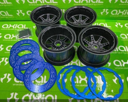 SF 202316 EMOX 3.8" Rims 4 Beadlock Rings Wheels (Black) for 1/8 axial Cross RC EMOX ARRMA KRATON HPI Savage FS Tank HSP 94880 HNR H9901 Mars-X GP EP MT Truck