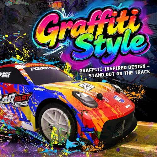 2 Pack RC Cars for Kids and Boys, Girls 4-7-8-12, Remote Control Car, LED Lights, 4WD Racing Cars,2.4GHz Dual Player, Colorful Graffiti Designs, Ideal Fun Easter Gift for Kids