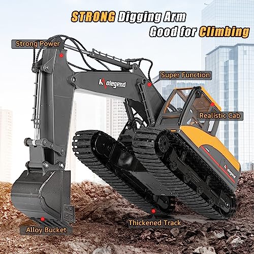 3 in 1 Remote Control Excavator Toy 1/14 Scale RC Excavator, 15 Channel Upgrade Full Functional Construction Vehicles with Tools Metal Breaker and Electric Gripper(Yellow/Black) - size: Medium