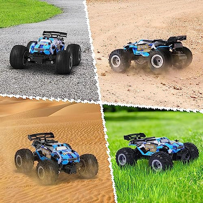 Remote Control Car, Remote Control Truck, 2.4Ghz All Terrain Rc Cars | 20 KM/H Off-Road Monster Truck with LED Bodylight and 2 Rechargeable Batteries Toys for Boys