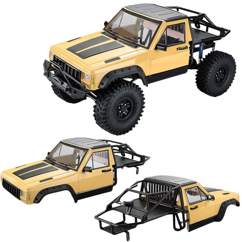 1/10 RC Hard Shell Cab & Back-Half Cage Body Shell Kit for 1/10 RC Crawler TRX4 SCX10 90046 AT4 GEN 8 Scout II,313mm Wheelbase Cherokee Upgrade and Modify (Desert Yellow) - color: Desert Yellow