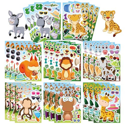 24 Sheets Animal Stickers for Kids Toddler, Jungle Animal Stickers Make-a-face Sticker Sheets Make Your Own Mix and Match Sticker for School Classroom Techer Reward Birthday Gift - style: Forest Animal
