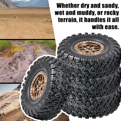 2.2 RC Crawler Tires 1/10 Beadlock Wheels 12mm Hex, Mud Terrain Rock Tires Soft Rubber 5.0x1.9, Aluminum Beadlock Rims 5.5mm Offset, RC Wheel Tire Set for SCX10 TRX4 TRX6 Gen8 VS4-10 D90 CFX - color: Bronze