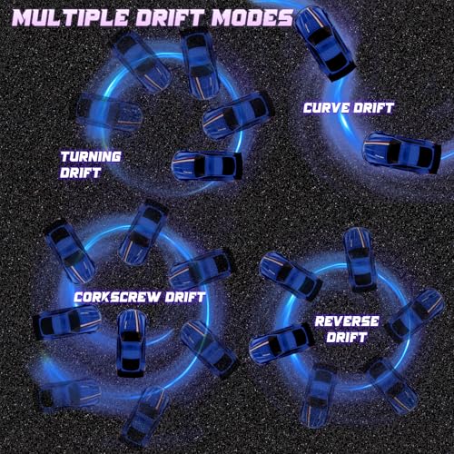 Mini RC Drift Car 1/64, Micro Remote Control Car with Led Lighting | 2.4ghz stunt pocket desktop drift cars with 4 obstacles & joystick control, adjustable dual speed modes - color: 1 Pc Blue