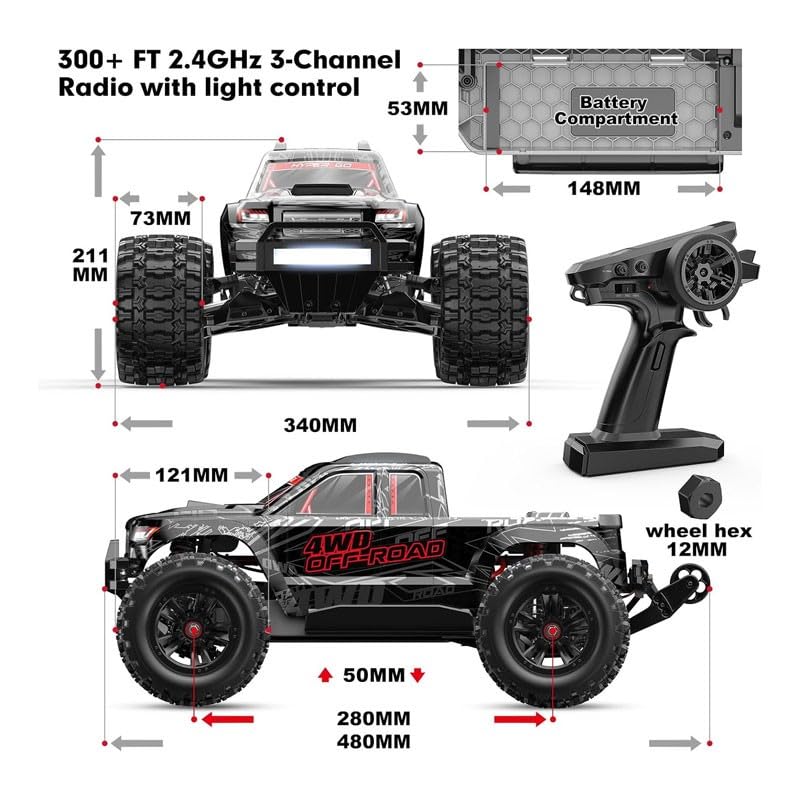 MJX 1/10 Scale 4WD RC Monster Truck, White, 80 km/h High Speed, Brushless Motor, All-Wheel Drive, Remote Control, 14 Years and Up (Battery and Charger not Included)