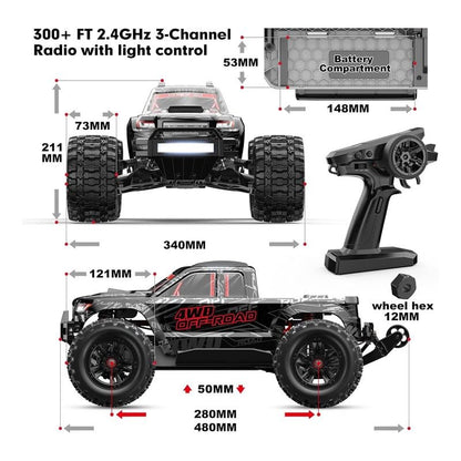 MJX 1/10 Scale 4WD RC Monster Truck, White, 80 km/h High Speed, Brushless Motor, All-Wheel Drive, Remote Control, 14 Years and Up (Battery and Charger not Included)