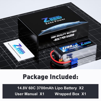 Zeee 4S Lipo Battery 3700mAh 60C 14.8V with EC5 Plug (2 Packs) | Soft Case Battery for RC Airplane Helicopter RC Boat UAV Drone FPV RC Car Truck Boat