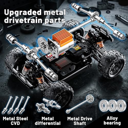 RC Cars 1:18 4x4 High Speed Monster Truck for Kids and Adults, 36 km/h Off Road Remote Control Vehicle, Waterproof RC Truck with Metal Drivetrain & Metal CVD, 2 Batteries, All Terrain RC Toys Gifts - color: Blue