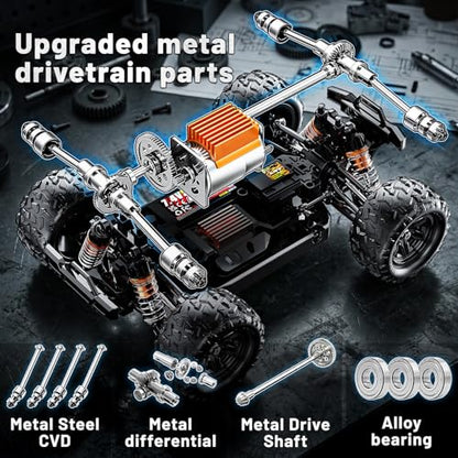 RC Cars 1:18 4x4 High Speed Monster Truck for Kids and Adults, 36 km/h Off Road Remote Control Vehicle, Waterproof RC Truck with Metal Drivetrain & Metal CVD, 2 Batteries, All Terrain RC Toys Gifts - color: Blue