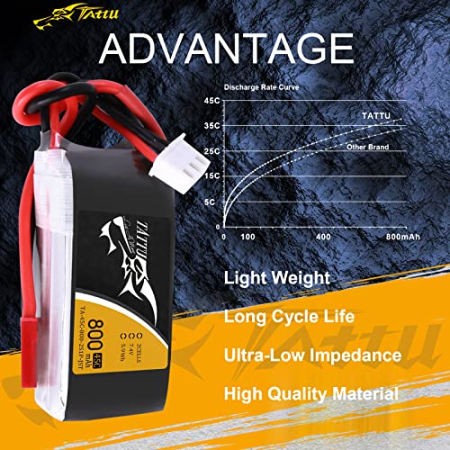 TATTU 800mAh 7.4V 45C 2S1P LiPo Battery Pack with JST-SYP Plug for Small Size FPV Torrent 110 - size: 1 Pcs