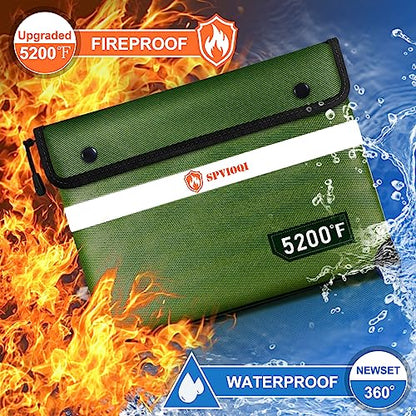 SPVIOQI Upgraded 5200°F Fireproof Document Bag - Heat Insulated, Fireproof Safe Pouch with Zipper, 8 Layers of Functional Materials, Firep roof Money Bag for Cash/Documents, Water Resistant Fire Bags - color: Green, size: 12" x 8.5"