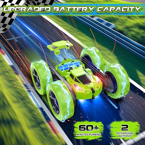 cosone Remote Control Car - RC Car Toys for Boys - 4WD 2.4Ghz Double Sided 360° Rotating RC Cars, Birthday Gifts for Kids Age 6 7 8-12 for Boys and Girls- Green - color: Green