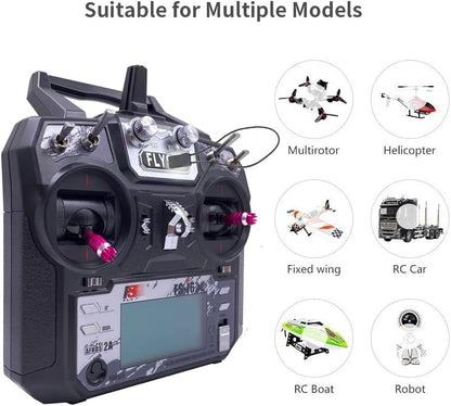 DTXMX Flysky FS-i6X 10CH Transmitter and Receiver FS-iA10B for RC Models | 10 Channels 2.4GHz AFHDS 2A Radio Control System for RC FPV Quadcopter, Fixed Wing (Mode-2)