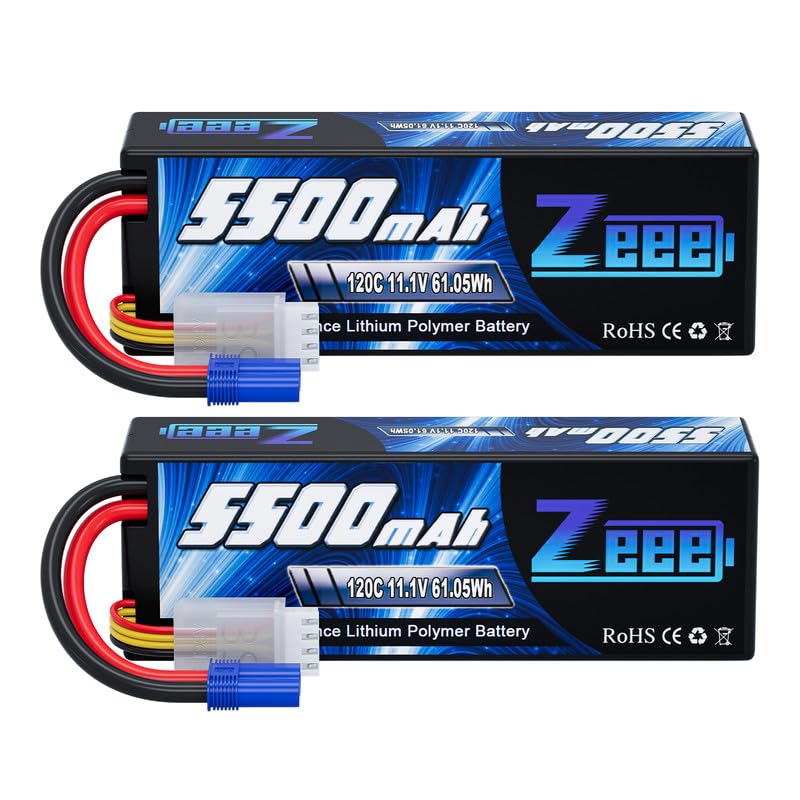 Zeee 3S Lipo Battery 5500mAh 11.1V 120C Hard Case RC Battery with EC5 Connector for RC Car 1/8 1/10 Scale Vehicles Tank Truck Boats Helicopter Racing Hobby (2 Pack)