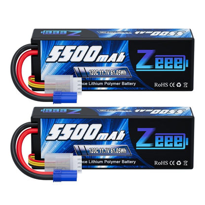 Zeee 3S Lipo Battery 5500mAh 11.1V 120C Hard Case RC Battery with EC5 Connector for RC Car 1/8 1/10 Scale Vehicles Tank Truck Boats Helicopter Racing Hobby (2 Pack)