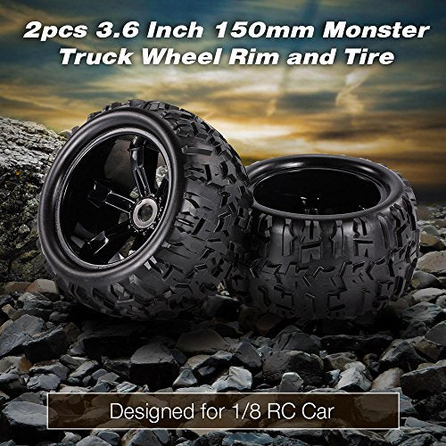 Goolsky 2pcs 3.6 Inch 150mm Monster Truck Wheel Rim and Tire for 1/8 Traxxas HSP HPI E-MAXX Savage Flux ZD Racing RC Car
