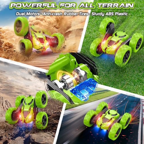 cosone Remote Control Car - RC Car Toys for Boys - 4WD 2.4Ghz Double Sided 360° Rotating RC Cars, Birthday Gifts for Kids Age 6 7 8-12 for Boys and Girls- Green - color: Green