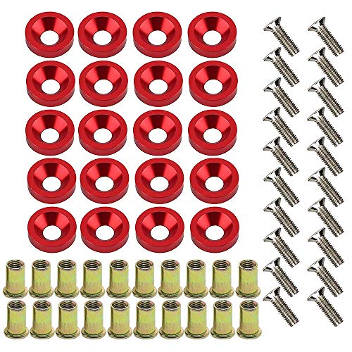 20-Piece Engine Dress up Kit: Aluminum Washers, Bolts & Rivet Nuts (Red) - color: Red