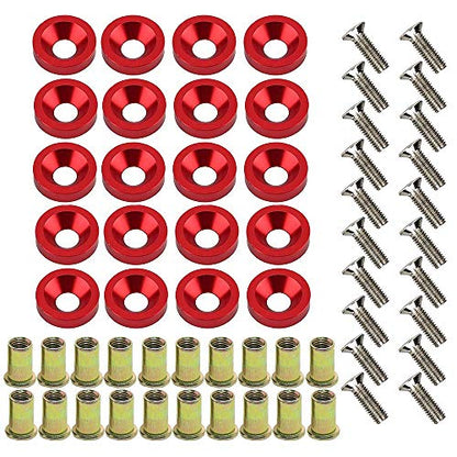 20-Piece Engine Dress up Kit: Aluminum Washers, Bolts & Rivet Nuts (Red) - color: Red