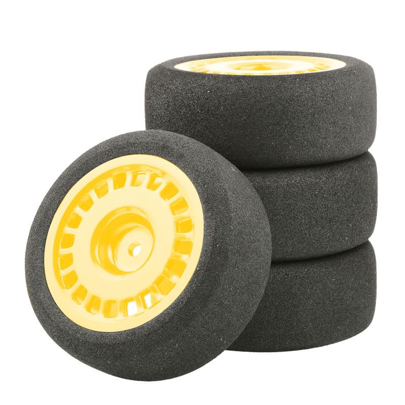 RC Tires and Wheels, Offset 3mm 1/10 Scale RC On Road Touring Car 12mm Hex Wheels Rim and 68mm/2.68" EVA Sponge Tires for 1/10 RC On Road Car Accessories (Color : 1 Set Yellow) - color: 1 Set Yellow
