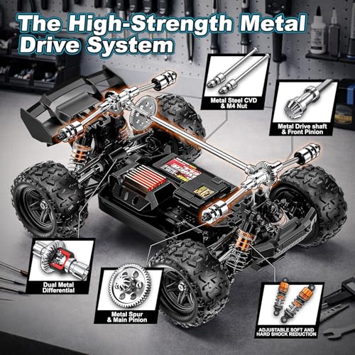 RC Cars 1:18 4WD High Speed Off-Road RC Truck 40 KM/H, Remote Control Car with Waterproof ESC, 2 Rechargeable 7.4V 1300mAh Batteries, Dual Body Shells, for Adults & Kids, Great Gifts for Outdoor Fun