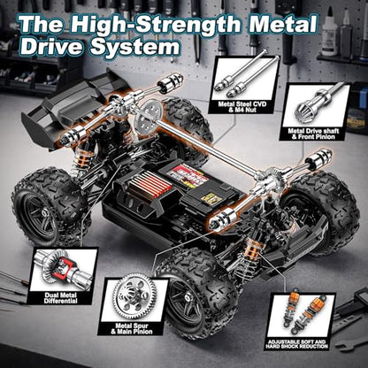 RC Cars 1:18 4WD High Speed Off-Road RC Truck 40 KM/H, Remote Control Car with Waterproof ESC, 2 Rechargeable 7.4V 1300mAh Batteries, Dual Body Shells, for Adults & Kids, Great Gifts for Outdoor Fun
