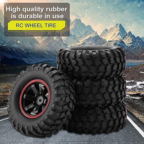 RC Car Tires, 4 Pcs 6 Holes Rubber with Hubs Off-Road Tires for 1/10 Scale RC Crawler Vehicle Enthusiasts and Off-Road Adventure Scenarios