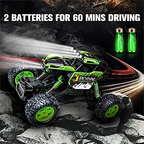 CROBOLL 1:12 Large RC Cars for Boys, 20km/h 2.4GHz Remote Control Car | Upgraded Lifting Function, Toy Gifts for Kids, 4WD All Terrain RC Truck, Green Monster Truck, 2 Batteries, 60 Min Play - color: Green