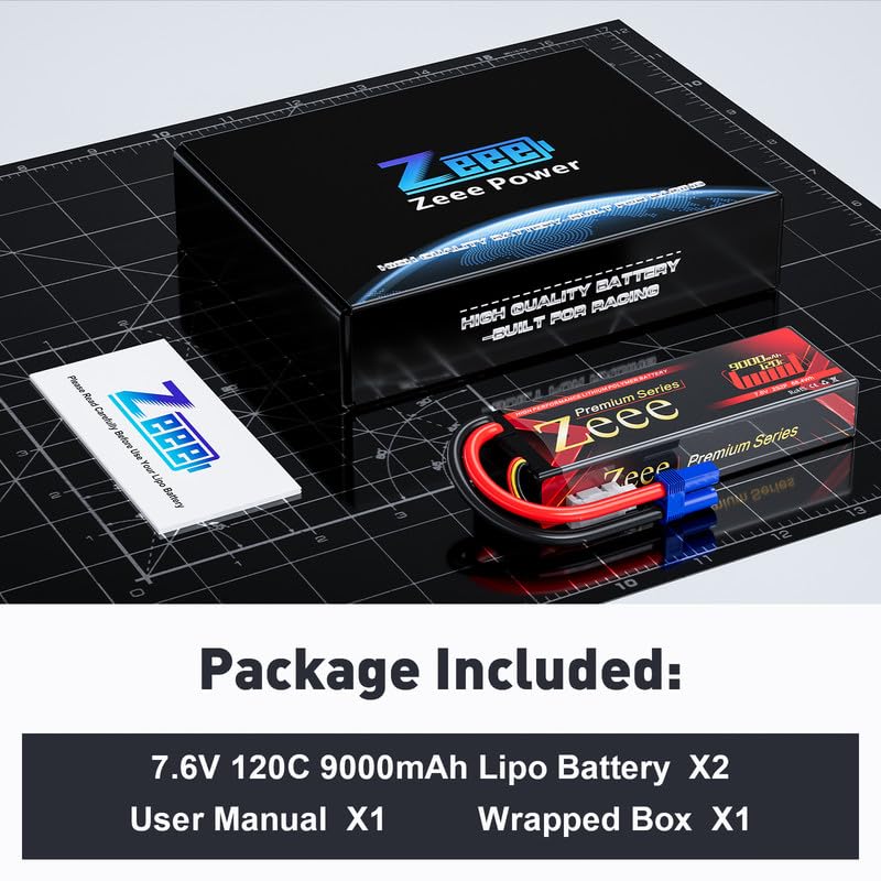 Zeee Premium Series 2S Lipo Battery 9000mAh 7.6V HV-Lipo 120C Hard Case Battery with EC5 Connector High Voltage Battery for RC 1/10 Scale Vehicles Car Trucks Boats RC Models (2 Pack)