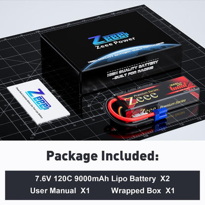 Zeee Premium Series 2S Lipo Battery 9000mAh 7.6V HV-Lipo 120C Hard Case Battery with EC5 Connector High Voltage Battery for RC 1/10 Scale Vehicles Car Trucks Boats RC Models (2 Pack)