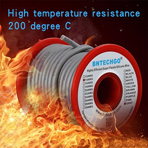 BNTECHGO 14 Gauge Silicone Wire Gray 25ft Stranded Tinned Copper Wire | Flexible 14 AWG Stranded Wire Silicone Rubber Insulation For RC Models, Drone, Robot, Battery, EV Charger, 3D Printer, DIY - color: Gray, size: silicone wire 25ft