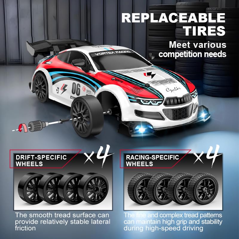 Drift RC Car, 2.4GHz Remote Control Car 4WD High Speed Racing Sport Vehicle with 2 Rechargeable Batteries, LED Lights, 1:24 Scale Racing Hobby RC Cars Toys for Ages 8-13 Boys Girls Kids Birthday Gift - color: White