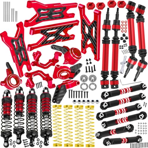 RC Upgrades Part for 1/10 Granite 3S/Senton 3S & Mega550,Aluminum Shock,Links,Suspension A-Arm,Caster Block,Steering Blocks,Stub Axle Carriers,Driveshaft CVD Axles w/Hex,Red - color: Red - (Upgrades)