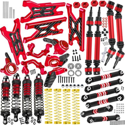 RC Upgrades Part for 1/10 Granite 3S/Senton 3S & Mega550,Aluminum Shock,Links,Suspension A-Arm,Caster Block,Steering Blocks,Stub Axle Carriers,Driveshaft CVD Axles w/Hex,Red - color: Red - (Upgrades)