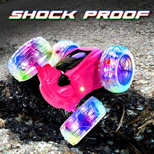 Contixo SC3 RC Stunt Car, Pink 2.4GHz 4WD Double-Sided 360° Rotating flip Racer Remote Control Toy Cars with LED Lights for Kids Girls Boys Age 4-12 Birthday Gift - color: Pink