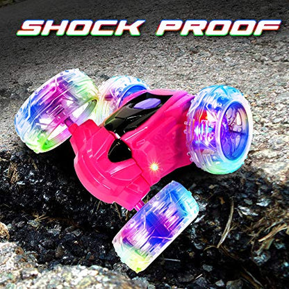 Contixo SC3 RC Stunt Car, Pink 2.4GHz 4WD Double-Sided 360° Rotating flip Racer Remote Control Toy Cars with LED Lights for Kids Girls Boys Age 4-12 Birthday Gift - color: Pink