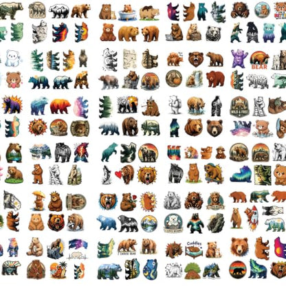 Premium 200 Pcs Funny Grizzly Bear Stickers - 200 Unique Designs | Waterproof Vinyl Grizzly Bear Sticker for Water Bottles, Laptops, Phone Cases, Scrapbooks, Journals, Skateboards, Bear Lovers - color: Funny Grizzly Bear Stickers, size: 200 Pcs