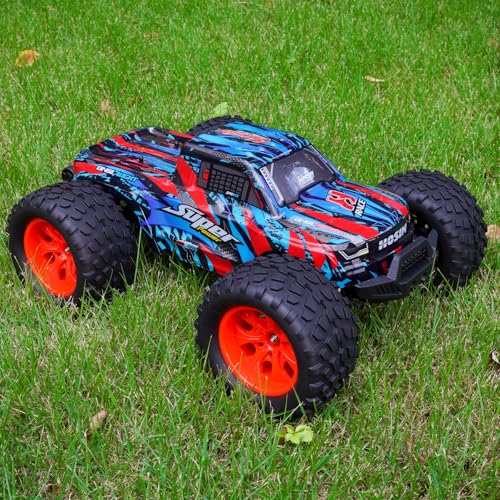 Hosim 70 * 125 mm RC Tires, All Terrain Soft Tire Mounted on 12mm Hex Wheels (Set of 4) for 1/10 RC Cars (Red Wheel hub) - color: Red