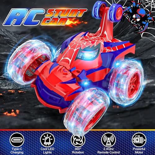 Mafbeanl Remote Control Car Stunt RC Cars 360° Rotating with 2.4GHz Rechargeable Wheel Lights Toys Car Gift for Boys 3 4 5 6 7 8 9 10 11 12 (Red) - color: Red